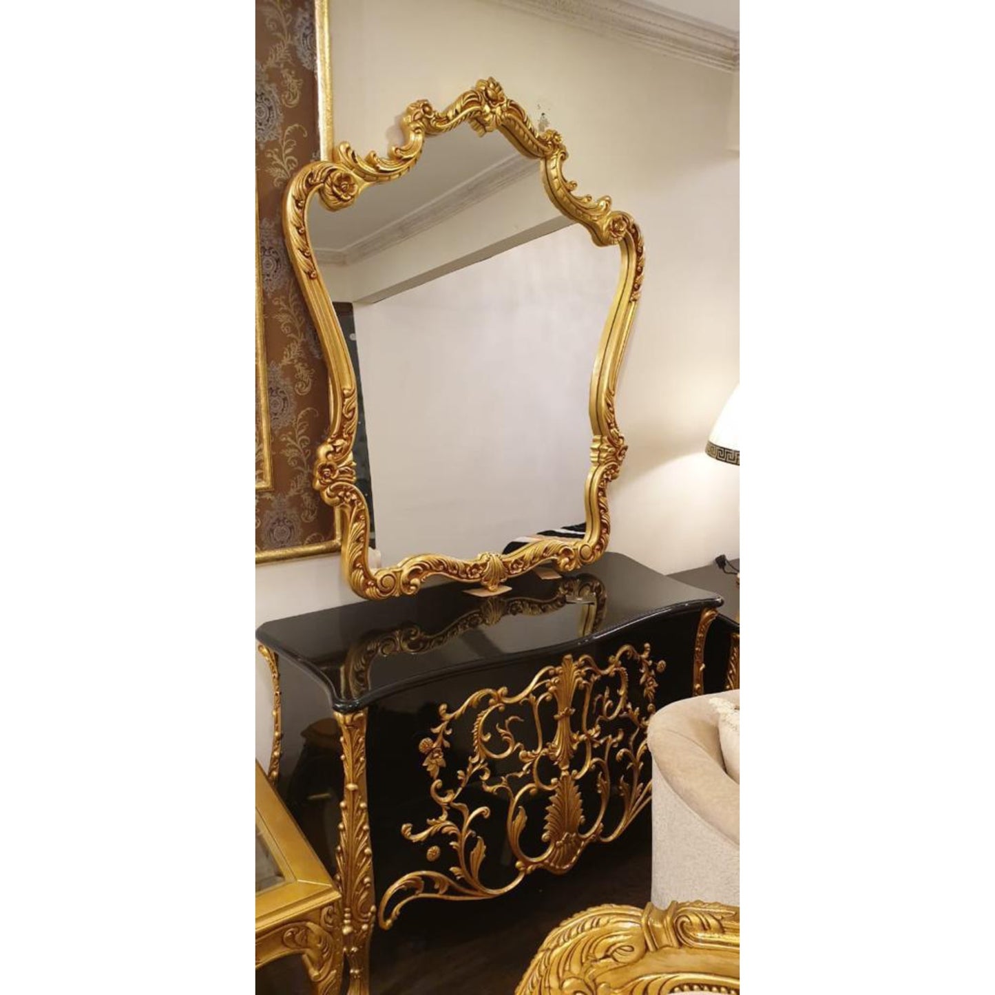 Golden Beige Bridal Bed Set with 2 Side Tables and Dressing Table.