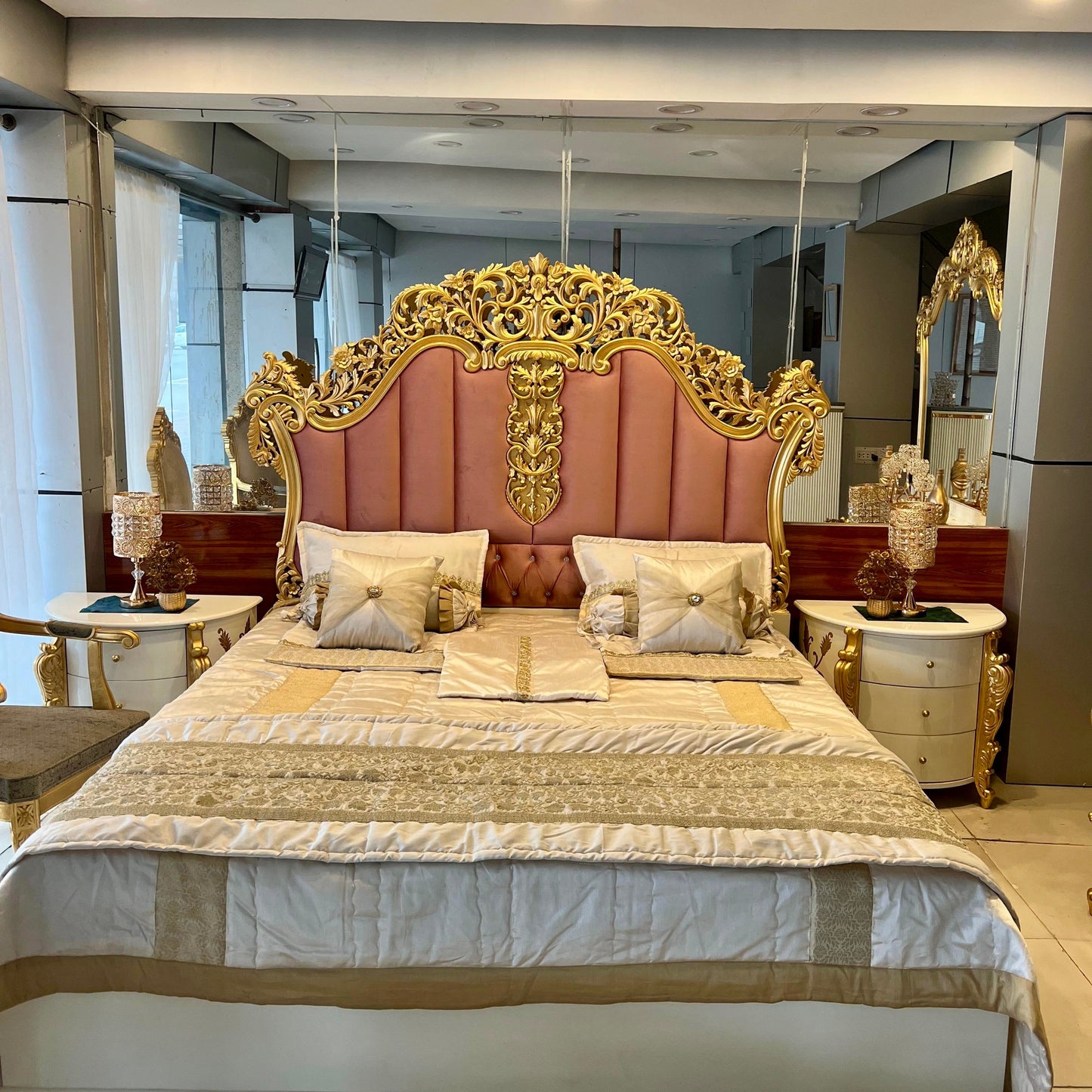 Gold Blush Bridal Set with a Dressing & 2 Side Tables | For Stunning Suite