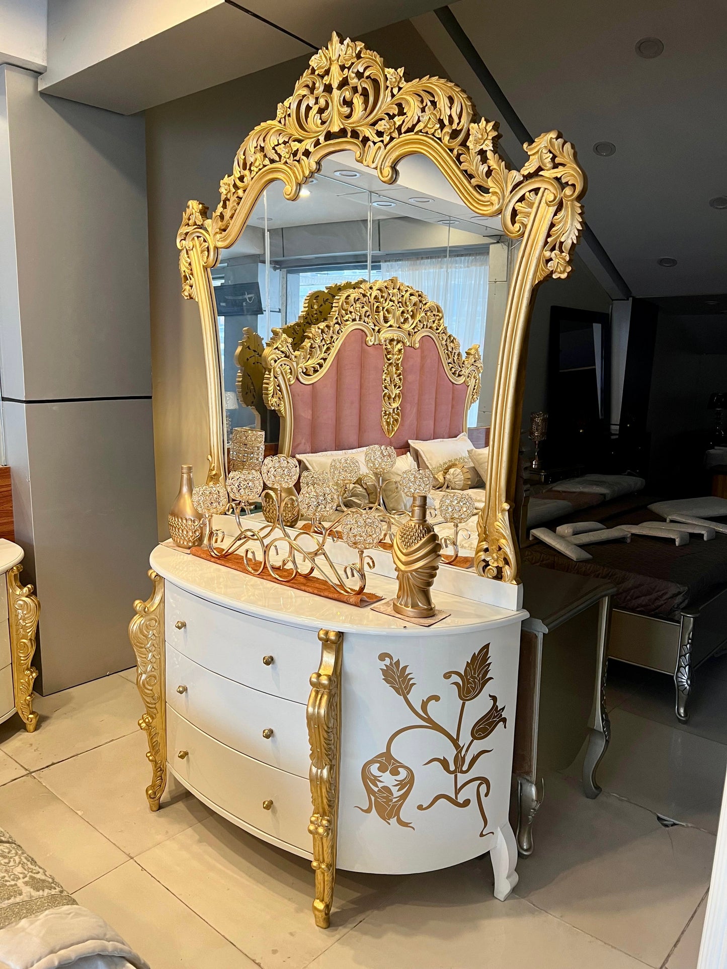 Gold Blush Bridal Set with 2 Side Tables and Dressing Table.