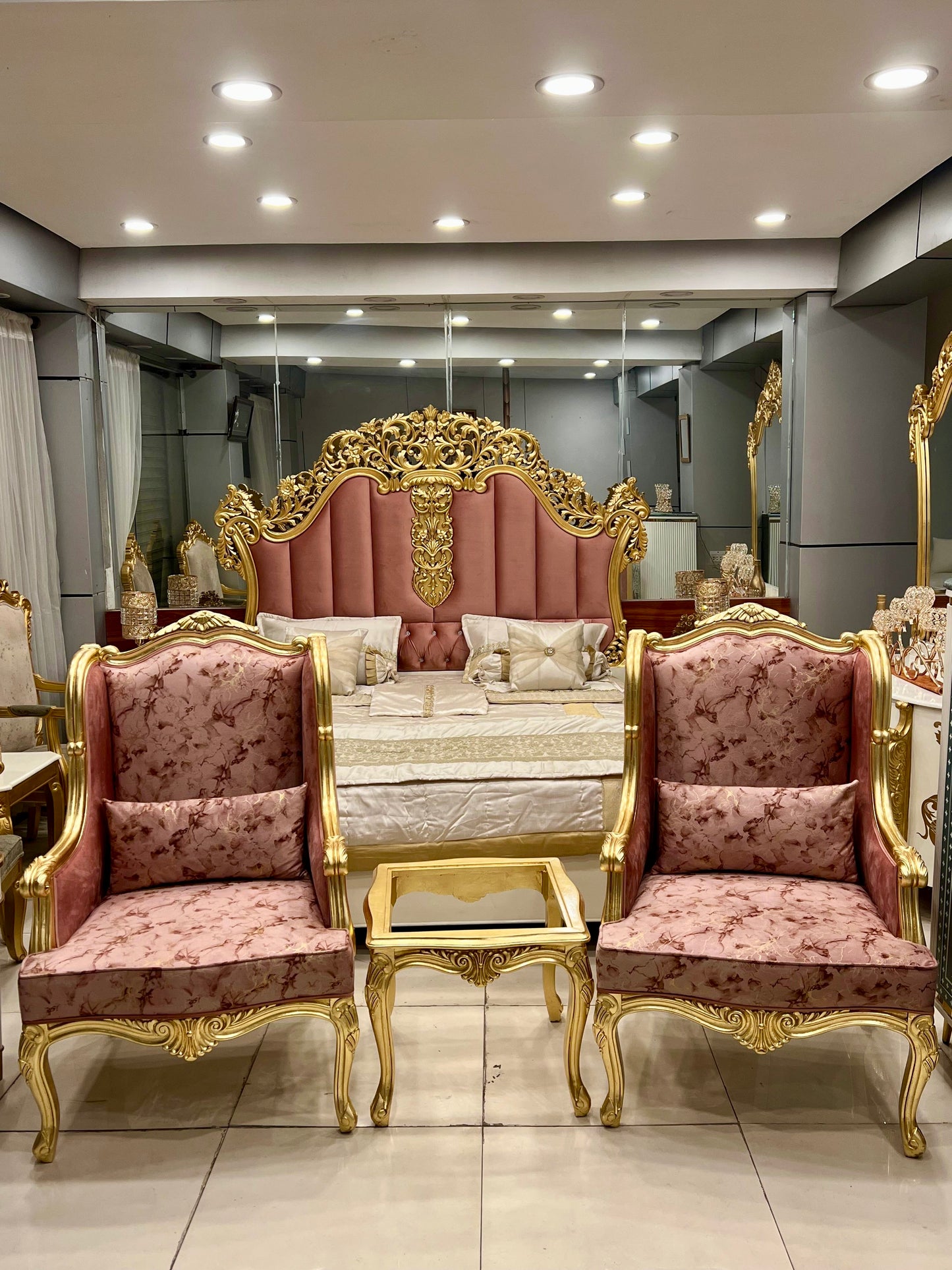 Gold Blush Bridal Set with 2 Side Tables and Dressing Table.