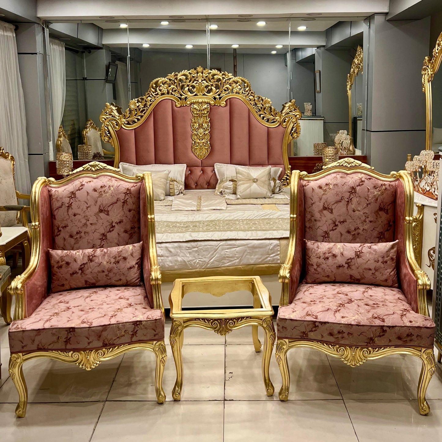 Gold Blush Bridal Set with a Dressing & 2 Side Tables | For Stunning Suite