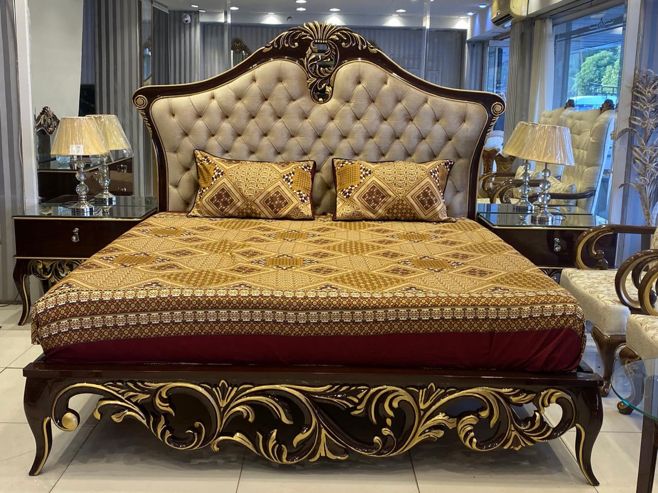 Bridal Carved Bed Set with Side Tables and Dressing Table