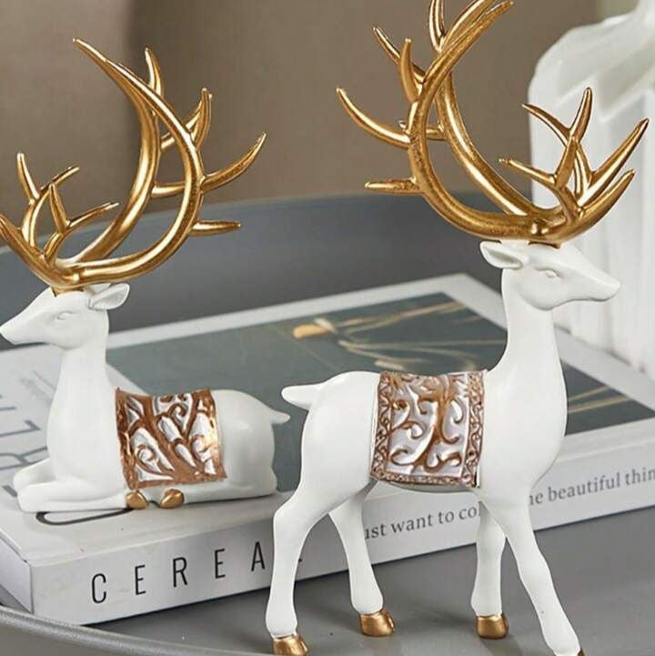 Gold & White 2-Piece Resin Deer Statue Set | Bring Art To Your Tabletop