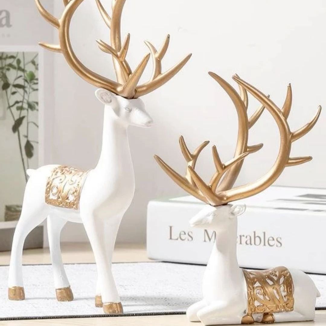 Gold & White 2-Piece Resin Deer Statue Set | Bring Art To Your Tabletop