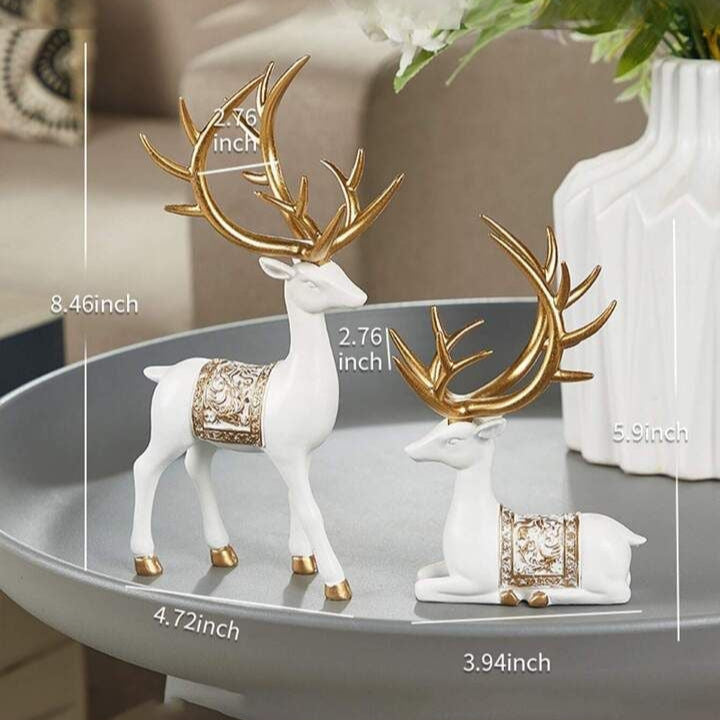 Gold & White 2-Piece Resin Deer Statue Set | Bring Art To Your Tabletop