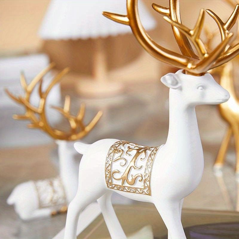 Elegant and Chic 2-Piece Resin Deer Statue Set – Gold & White
