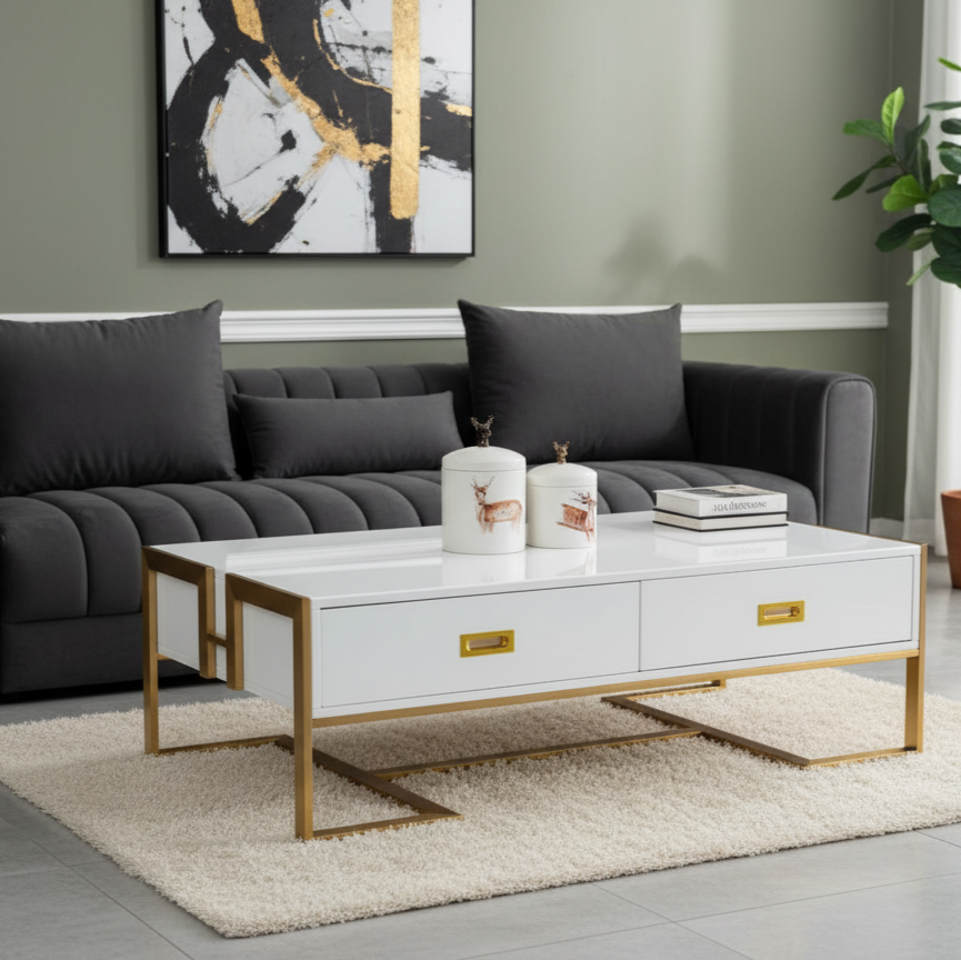 White Centre Table with Drawers | Offers Modern, Sleek Storage