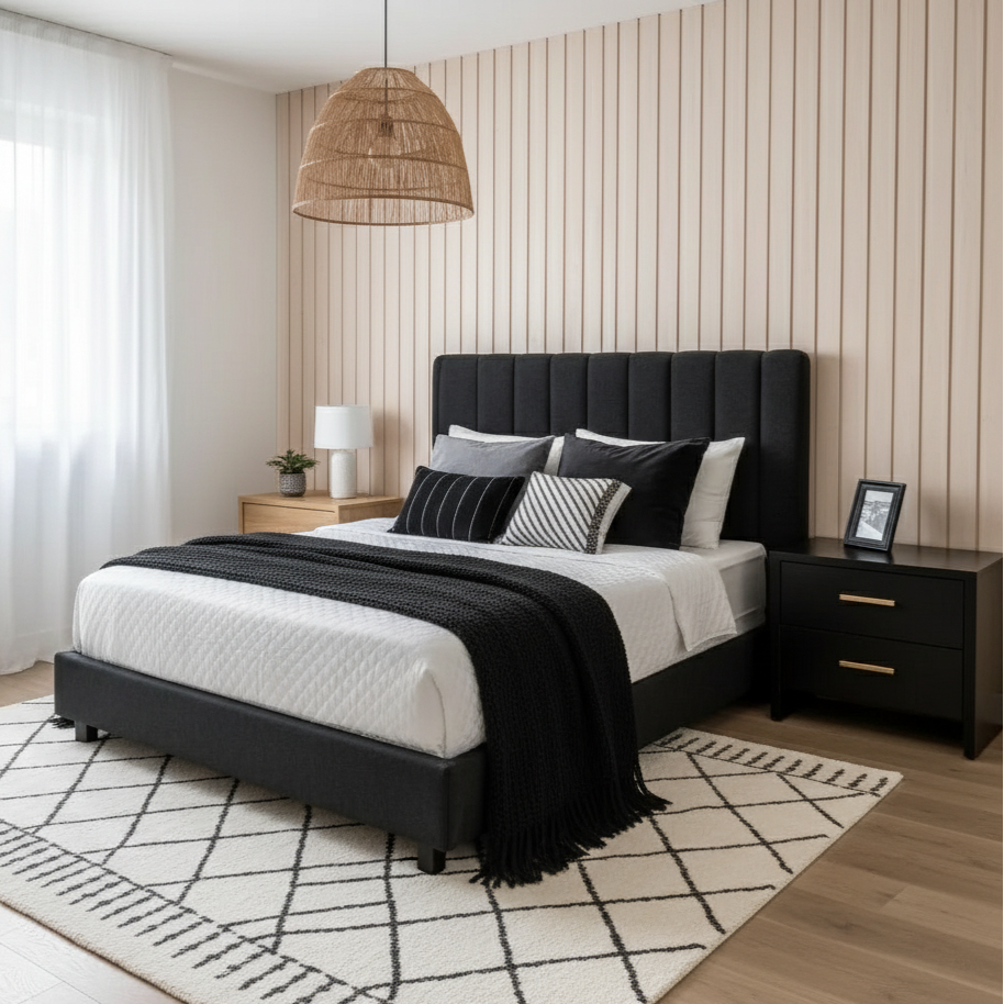 Noir Bed Set with 2 Side Tables | Adds Sleek, Modern Elegance