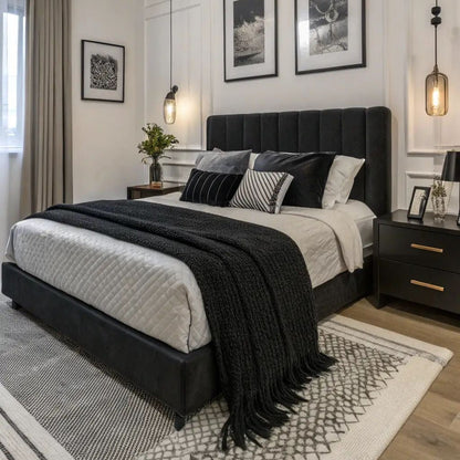Noir Bed Set with 2 Side Tables |  Adds Sleek, Modern Elegance