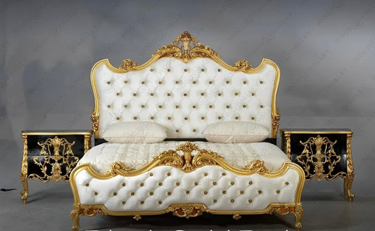 Golden Beige Bridal Bed Set with 2 Side Tables and Dressing Table.