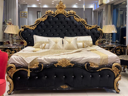 Gold Black Luxury Bed Set With Dressing & 2 Side-Tables