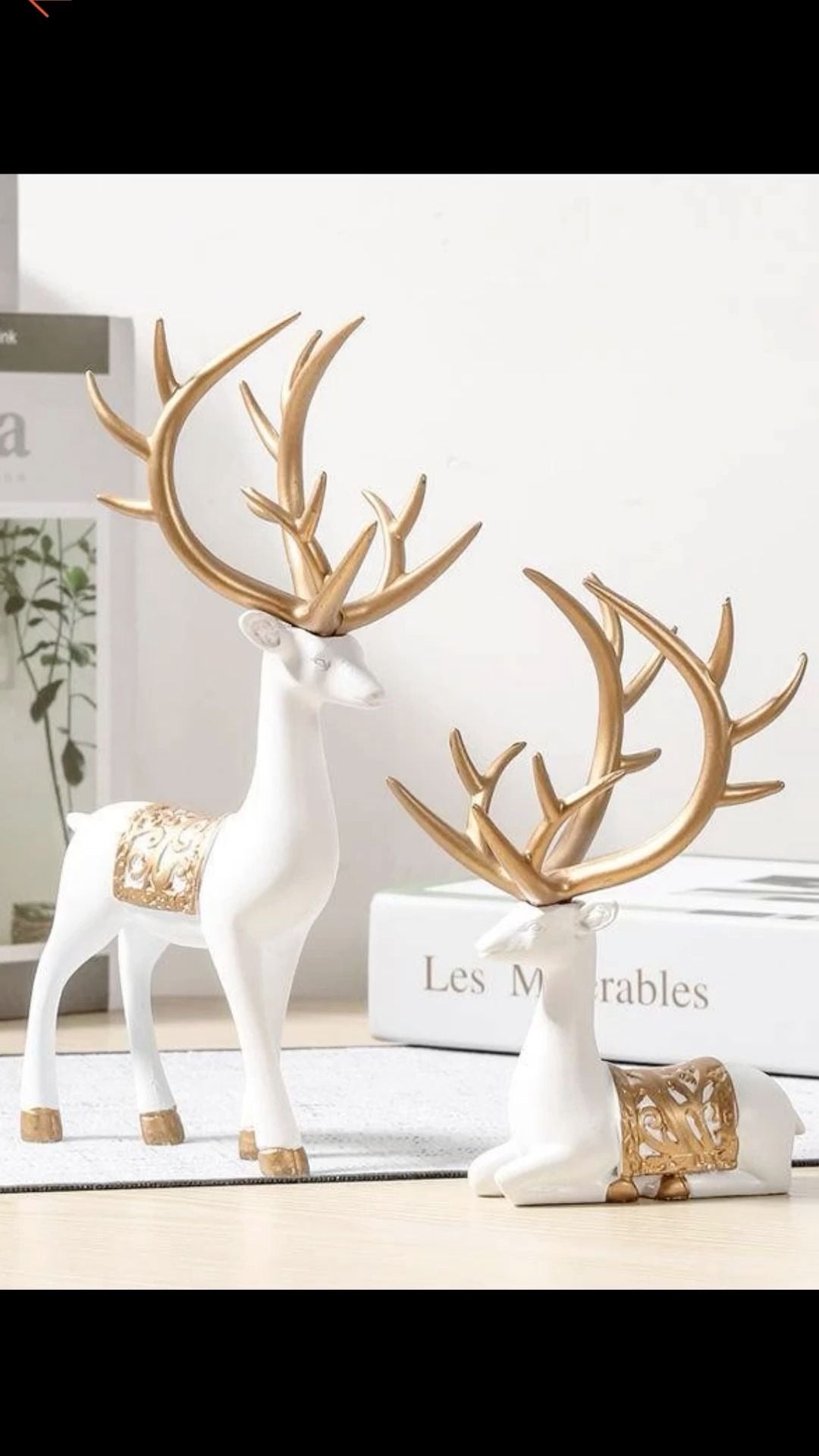 Elegant and Chic 2-Piece Resin Deer Statue Set – Gold & White