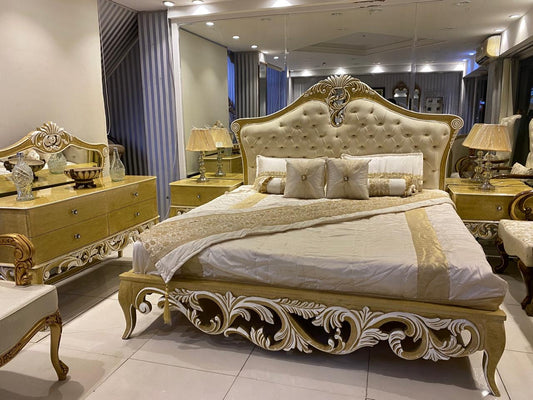 Bridal Carved Bed Set with Side Tables and Dressing Table